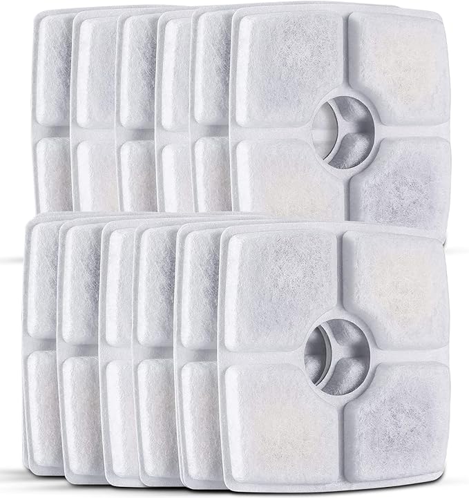 Cat Water Fountain Filters, 12 Pack Replacement Filter Fit for Top Square 84oz/2.5L Cat Pet Fountain, 3 Filtration System