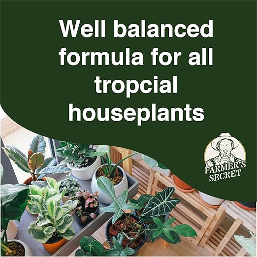 Farmer's Secret Tropical Houseplant Booster (4oz) - Super Concentrated, Makes 48 Gallons - Great for All Tropical Houseplants (Monstera, Fiddle Leaf, ZZ Plants, and more) - Easy to use Drip Top