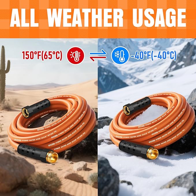 Garden Hose 75 ft x 5/8", NON-EXPANDING Flexible Water Hose, Kink Resistant Lightweight Hybrid Hose, Leakproof Yard Hose with Male to Female Fittings