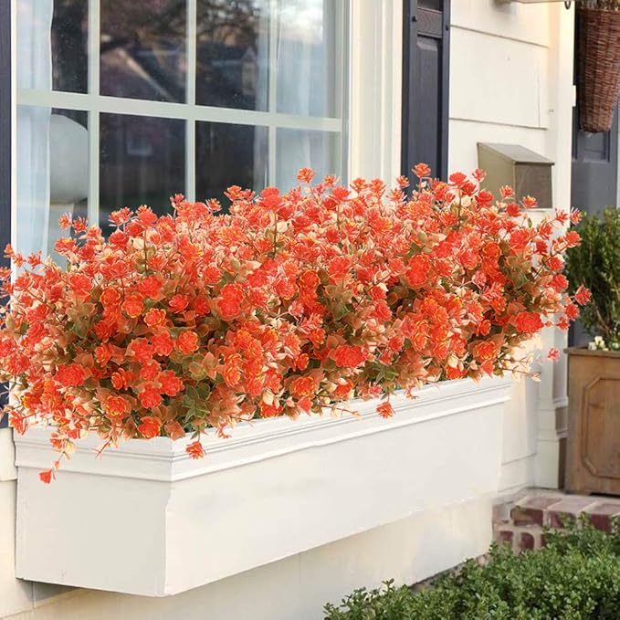 24 Bundles Artificial Fall Flowers No Fade Faux Autumn Plants, Fake Indoor Outdoor Greenery for Thanksgiving Christmas Wedding Party Home Garden Fireplace Décor (Tangerine)