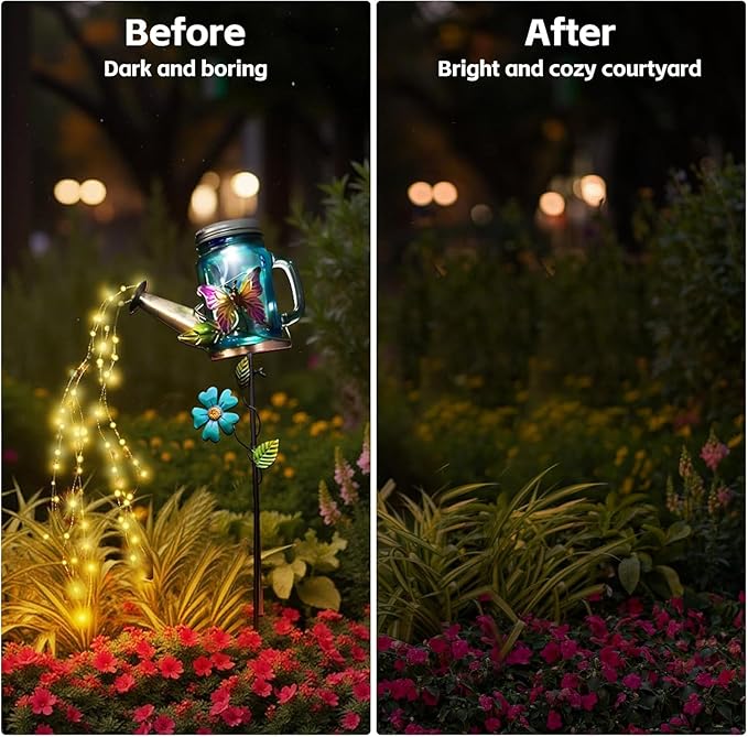 SRNPMIU Solar Watering_Can Light, Yard Outdoor Decor Lights, IP65 Waterproof, Hanging Butterfly Garden Light, Outside Garden Flower Bed Decor, Women Gift, Birthday Gifts