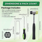 6 Inch Landscape Fabric Staples, 150Pcs Garden Stakes Galvanized +150Pcs Gasket +Pick Hook +Rubber Mallet, U Shaped Weed Barrier Stakes 11 Gauge Lawn Staples Landscape Pins for Yard, Sod, Weed Mat