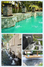 Outdoor Pool Fountain Waterfall Kit - Rectangular Water Feature Spillway for Pond/Patio/Backyard with Pipe Connector (Silver, L205cm x W9cm x H6cm)