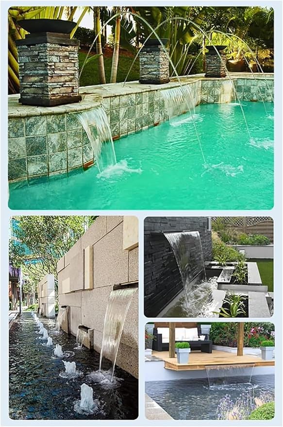 Silver Rectangular Pool Fountain Kit - Waterfall Spillway for Patio, Backyard & Pond - Includes Pipe Connector - L35cm x W9cm x H6cm - Outdoor Water Feature