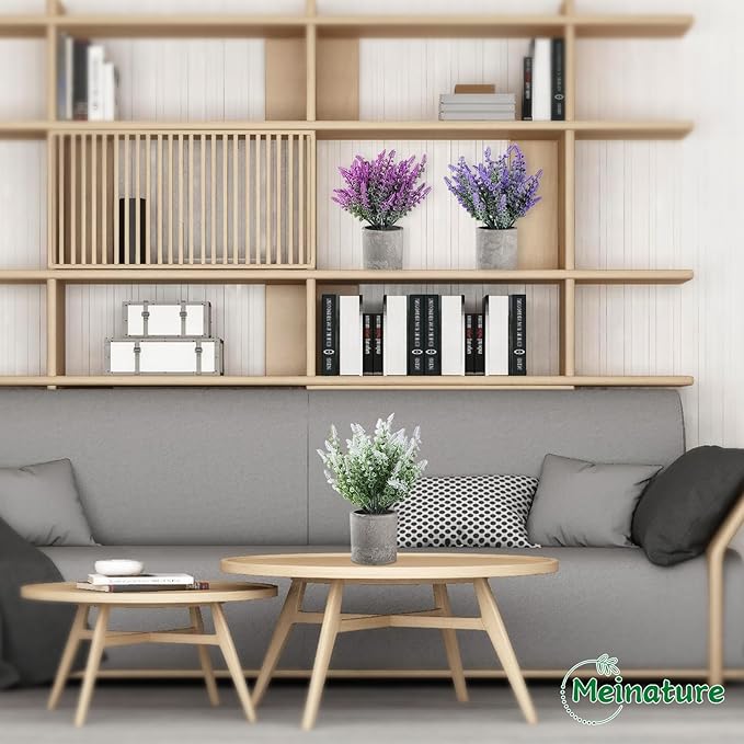 Plant Stand Indoor，3-Pack Lifelike Artificial Lavender ，Artificial Plants Indoor, Nordic Lavender Table Decor，Biodegradable Pot,Suitable for Home and Office Décor