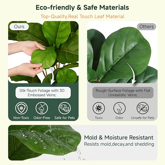 5ft Artificial Fiddle Leaf Fig Tree Tall Large Realistic Fake Ficus Lyrata Plant for Indoor Home Decor Office Living Room Floor Plant Modern Farmhouse Silk Tree 60 Inch Pet Safe Maintenance Free