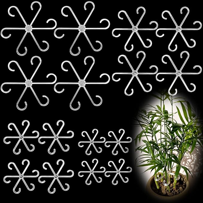 16pcs Upgraded Plant Stem Support, Transparent Plant Support for Indoor Plants, 4 Sizes Climbing Houseplant Stem Holders, Reusable Plant Stabilizer, Indoor Plants Accessories