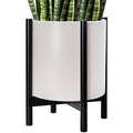 D'vine Dev Planter Pot with Stand - 16 Inch Plastic Cylinder Flower Pot with Wood Planter Holder for Indoor, Oatmeal Pot + Ebony Stand, 55-C-Z-4