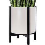 D'vine Dev Planter Pot with Stand - 16 Inch Plastic Cylinder Flower Pot with Wood Planter Holder for Indoor, Oatmeal Pot + Ebony Stand, 55-C-Z-4