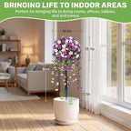 Grooy Artificial Plants Flowers Topiary Ball for Outdoor, 2 Pack Fake Purple Silk Morning Glory Plant Bushes, UV Resistant Realistic Plants Shurbs for Outside,Front Porch,Patio,Yard