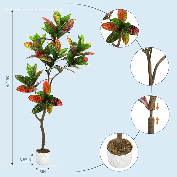 Garvee Fiddle Leaf Fig Tree Artificial, 4.9 ft Tall Lifelike Faux Tree with Black Pot, Large Fake Potted Decorative Plant for Indoor Home Office Decor, Housewarming Gift