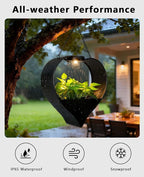 Hanging Planter with Auto-On/Off Solar Lights, Metal Heart Shaped Flower Pot for Home Garden, Patio, Porch, Balcony, Outdoor Decro, Unique Birthday Gifts for Women, Mom, Wife, Gardeners (Black)
