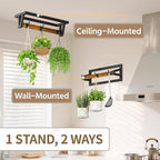 LASZOLA 2 Pcs Plant Hanger Indoor with 6 Heavy Duty Hanging Hooks, Metal and Wood Wall Mounted Plant Hanging Rod, Plant Shelves Holder Bar for Kitchen Window Ceiling (Pot/Chain/Plants not Included)
