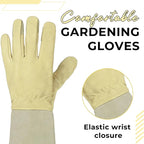 HANDLANDY Rose Pruning Gardening Gloves for Men Women, Thorn Proof Forearm Protection Leather Garden Gloves, Gardening Gifts for Gardeners (Vanilla, Medium)