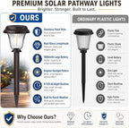 DERAYSION 8 Pack Solar Lights Outdoor, Stainless Steel Glass Solar Pathway Lights, Auto On/Off Long-Lasting Waterproof Garden Lights for Landscape, Path, Yard, Driveway, Walkway Decor (Warm White)