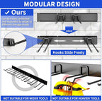 Garage Tool Organizer Wall Mount, 48 Inch Heavy Duty Garden Tool Organizer Storage System, Easy Install with 6 Adjustable Straight Hooks, for Garage, Basement, Shed, Workshop, Black, Steel