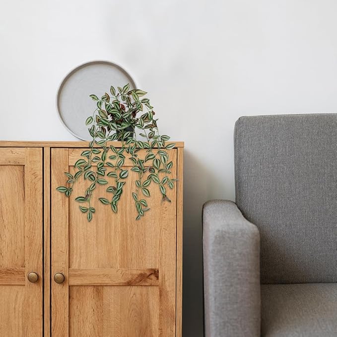 2 Pack Fake Hanging Plants for Shelf in Back Pot, Small Artificial Hanging Ivy Vine Plants Indoor Fake Potted Greenery Plant for Home Room Wall Tabletop Mantel Decor, Mimi Faux Peperomia Plant Set