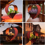 Hanging Planter Outdoor with Auto-On/Off Solar Lights, Metal Heart Shaped Flower Pot for Garden, Patio, Porch, Balcony Decor, Garden Gifts for Women, Mom, Wife, Gardeners (Rust)