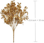 PASYOU Artificial Plants for Christmas Decor, Golden Flowers Plastic Grass Fake Shrubs Leaves Indoor Outdoor Home Garden Party Hotel Verandah Wedding Event Bouquet Faux DIY Decoration - Gold 2 Pack