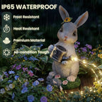 Solar Rabbit Garden Statues Outdoor Decor, Resin Rabbit Figurine Decorations with Solar Light, Whimsical Bunny Sculpture for Garden Patio, Balcony, Yard, Lawn Ornament