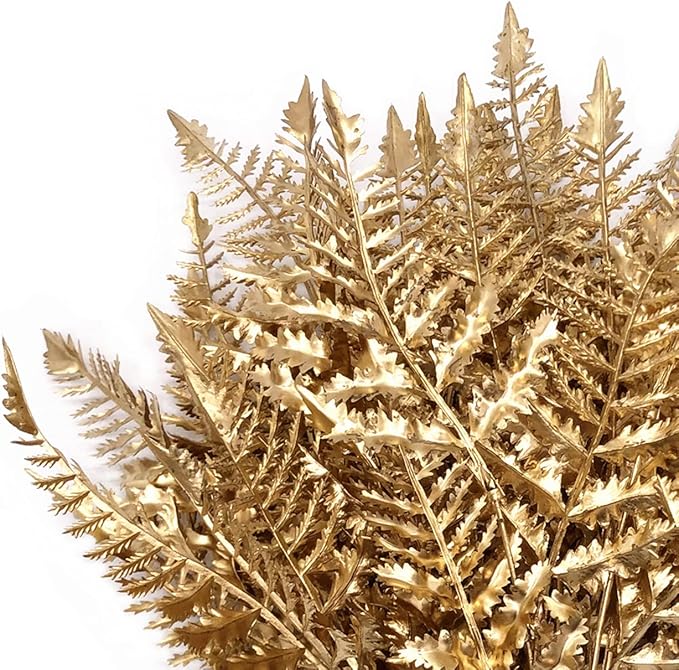 PASYOU Golden Fake Plants, Artificial Flowers Decoration for Christmas Plastic Boston Grass Faux DIY Crafts Indoor Outdoor Home Garden Party Room Bedroom Wedding Table Centerpiece Decor, Gold 4 Pack
