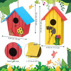 DoubleFill 2 Pcs Birdhouses for Outdoor Hanging Yard Outside Wooden Birdhouse Hand Painted Bird Box for Bird Lovers Bluebird Tree Garden Decor Decorative Birdhouse(Red,Yellow,Wooden Roof)