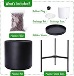D'vine Dev Mid Century Plants Pot Cylinder Planter with Heavy Duty Stand, XX-Large 16 Inch Pot, 22.8 Inch with Stand Height, Black, 96-T-B-5