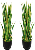 3ft Artificial Snake Plant – 36in Faux Sansevieria Plants, Fake Floor Plant for Indoor Outdoor, Front Porch Patio Home Office Decor, Mother-in-Law’s Tongue, Yellow 2Pcs