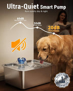 PETNF 3-Gallon 304 Stainless Steel Dog Water Fountain for Large Dogs, Extra Wide Drinking Area, Automatic Water Bowl Dispenser for Large Dogs & Multi-Pet Homes, 7-Stage Filtration System, Quiet Pump