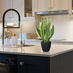 Briful Fake Plant 16 Inch Fake Snake Plant Artificial Plants Indoor Sansevieria Faux Plants with Black Pot Artificial Snake Plant for Living Room Bathroom Office Table Centerpieces Shelf Home Decor
