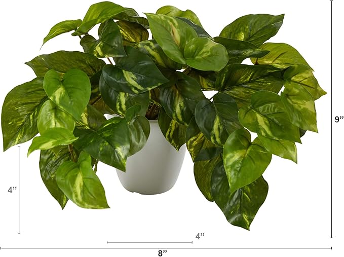 Nearly Natural 9in. Pothos Artificial Plant in White Planter (Real Touch)