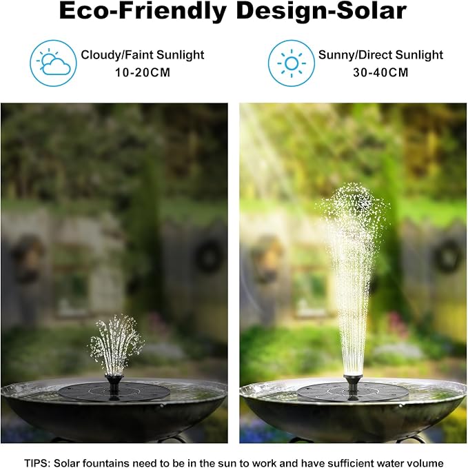 Priksia Solar Water Fountains,Solar Powered Bird Bath Fountain with 6 Nozzles - Free Standing Floating Solar Fountains for Bird Bath, Garden, Pond, Pool (Black-1.4W)