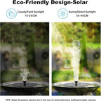 Priksia Solar Water Fountains,Solar Powered Bird Bath Fountain with 6 Nozzles - Free Standing Floating Solar Fountains for Bird Bath, Garden, Pond, Pool (Black-1.4W)