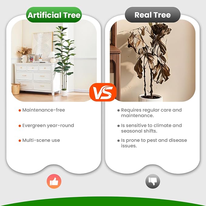 Alupssuc 6FT Artificial Fiddle Leaf Fig Tree with White Planter Pot, 6 feet Tall Fake Tree for Home Decor, Faux Ficus Tree Fake Moss for Indoor Outdoor Office Living Room