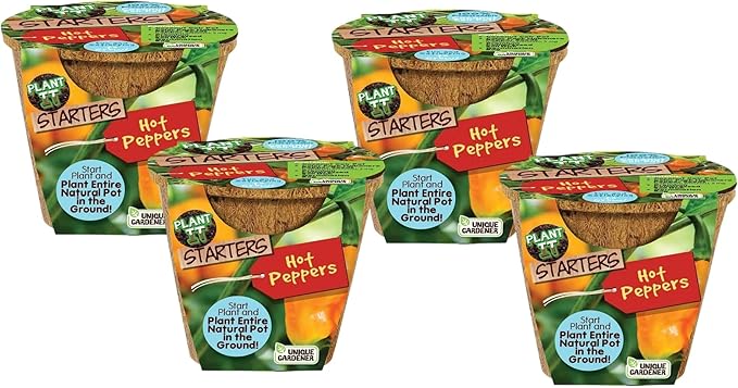 Unique Gardener Plant-It Starters Plant Seeds 4-Pack, DIY Indoor Succulents and Live Plants for Home or Garden Planting, Hot Peppers