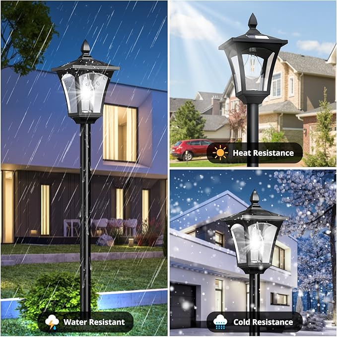 64 Inch Solar Lamp Post Light with Planter, 60 High Lumen Street Light, Solar Post Lights Waterproof for Pathway, Garden, Driveway, Lawn, Front Back Door Outside Pole Lamp 6000K