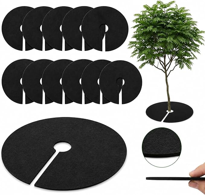12 Pack 28 Inch Tree Mulch Rings, Non-Woven Weed Barrier Protector Circles, Round Plant Root Mat for Moisture Retention & Easy Installation