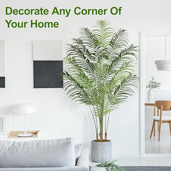 Artificial Palm Tree 6.5ft Tall Fake Palm Tree Indoor Decor with 18 Trunks and Real Bark Design Faux Tropical Areca Palm Silk Floor Plant in Pot for Home Office Living Room Bedroom Decor 1pcs