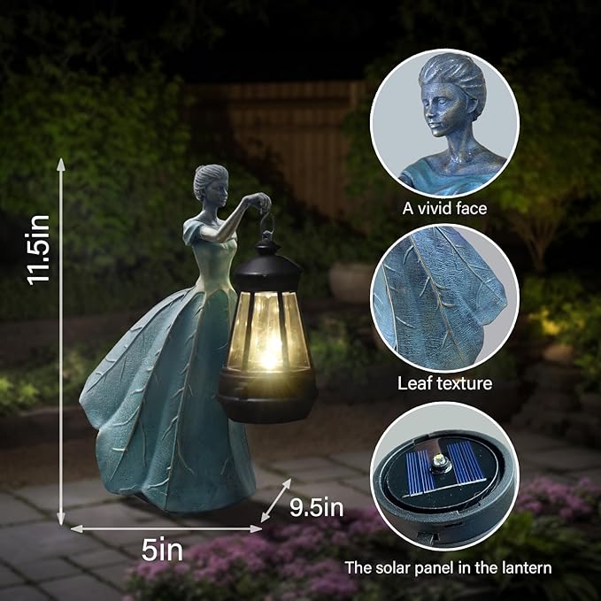 Sheaifun Fairy Garden Statue Solar Garden Decor Resin Fairy Statue with Lights Angel Fairy Decor Outdoor Yard Statues Gardening Gifts for Women 9.5x5.5x11.5 Inch