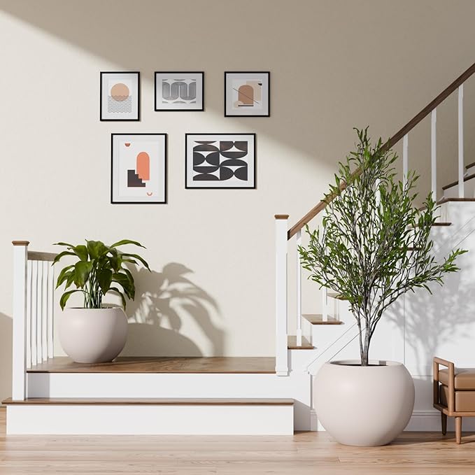 9.7" H x 12" D Premium Globo Fiberstone Round Planter with Drainage Hole, Smooth Finishes, Weather Resistant for Indoor and Outdoor Use, Included 2 Extra Coco Mats (Taupe, 7.8" Pot Opening)