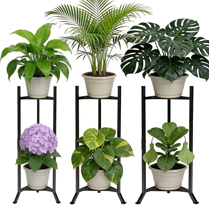 2 Tier Plant Stand Indoor Outdoor, Heavy Duty Metal Shelf Flower Storage Plant Holder for Patio Living Room Balcony Garden, No Wobble Design (No Pots)