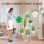 Homsorout Corner Plant Stand with Grow Light - 6 Tier Plant Stand Indoor Square Metal Plant Shelf with Adjustable Light, Plant Organizer for Living Room, Graden, Home Decor (Maple)