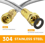 Garden Hose 5 FT, 304 Stainless Steel Metal Water Hose, Heavy Duty Flexible Leader Hose, Short Water Hose Kink Free Hose for Rv, Outdoor, Yard, No Bite, Leak proof and Durable