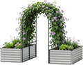 FOOWIN Raised Garden Bed with Arch Trellis for Climbing Plants,Galvanized Raised Garden Bed,Planter Boxes Outdoor for Vegetables Flowers Herb,478 Gallon Capacity Silver