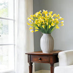 TURNMEON 20 Bundles Calla Lily (400 Heads) Artificial Flowers for Outdoors, Fake Plants UV Resistant Faux Plastic Fake Flowers for Indoor Planter Home Porch Yard Spring Summer Cemetery Decor(Yellow)