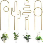 Small Plant Trellis for Climbing Plants Indoor - 13.8 Inch Trellis Indoor with Different Patterns for Vine Ivy Flower Plant Support, Metal Garden Trellis for Potted Plants, Set of 4 (Gold)