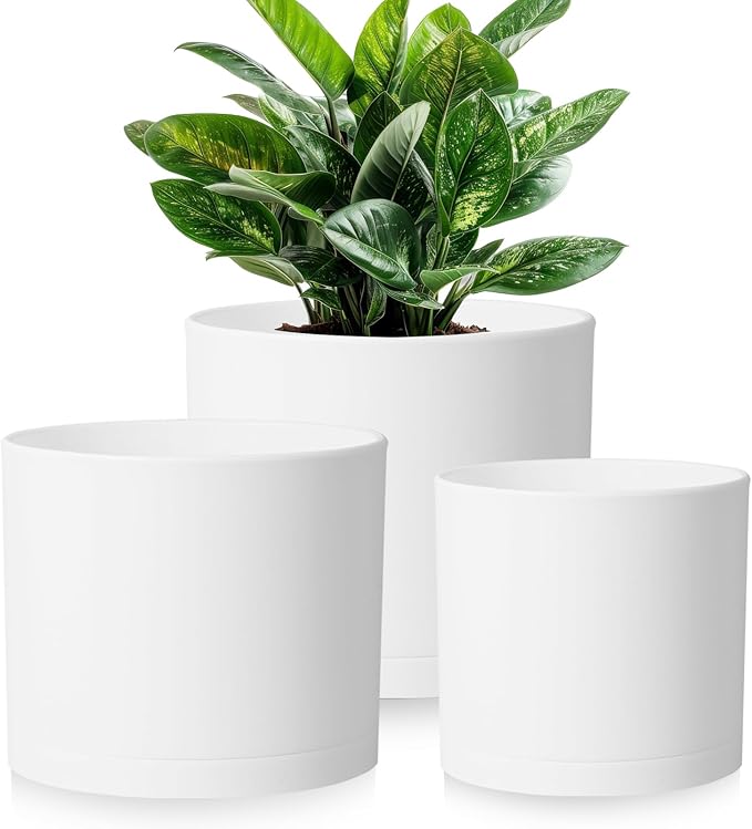 Large Plant Pots Set of 3 – 8", 9", 10" Indoor Flower Pots with Drainage Holes and Saucers, Big Planters for Monstera, Fiddle Leaf Fig, Snake Plant – 5 Colors