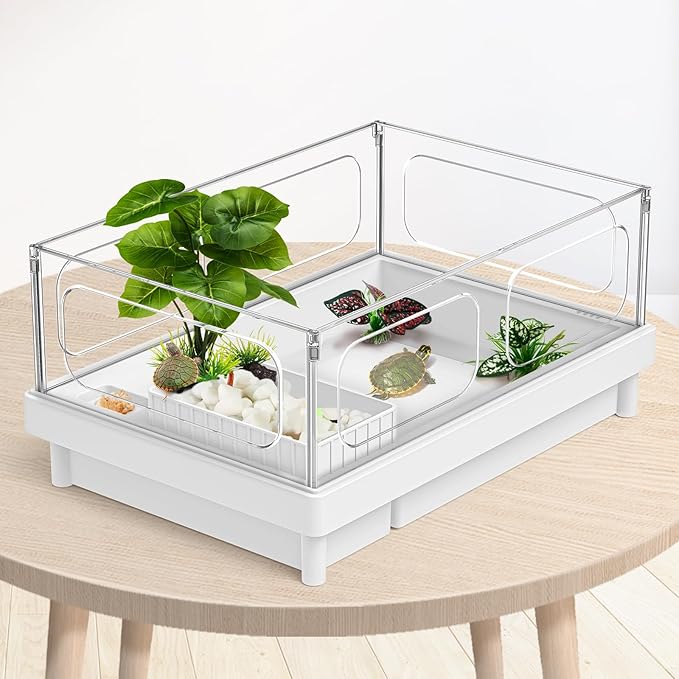 Moonorange Reptile Artificial Plants, Terrarium Plants Decorations Supplies, Aquarium Fish Tank Plant, Amphibian Habitat Hideout Tank Accessories(M Set-4pcs/D)