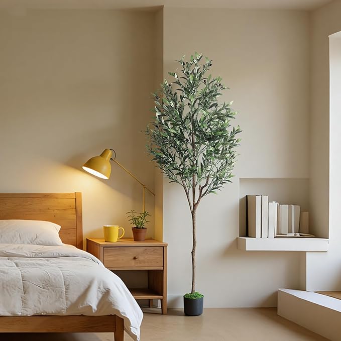 Alupssuc 6ft Olive Tree Artificial Indoor, Fake Tree Potted with Lifelike Fruits and Realistic Leaves, Faux Plants for Modern Home Office Living Room Decor