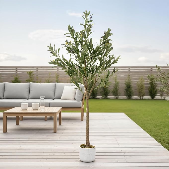 Garvee 4.4 ft Tall Artificial Olive Tree, Potted Fake Olive Plant with Lifelike Leaves & 22 Fruits, Decorative Evergreen Faux Plant Trees for Home Indoor Outdoor Living Room Office